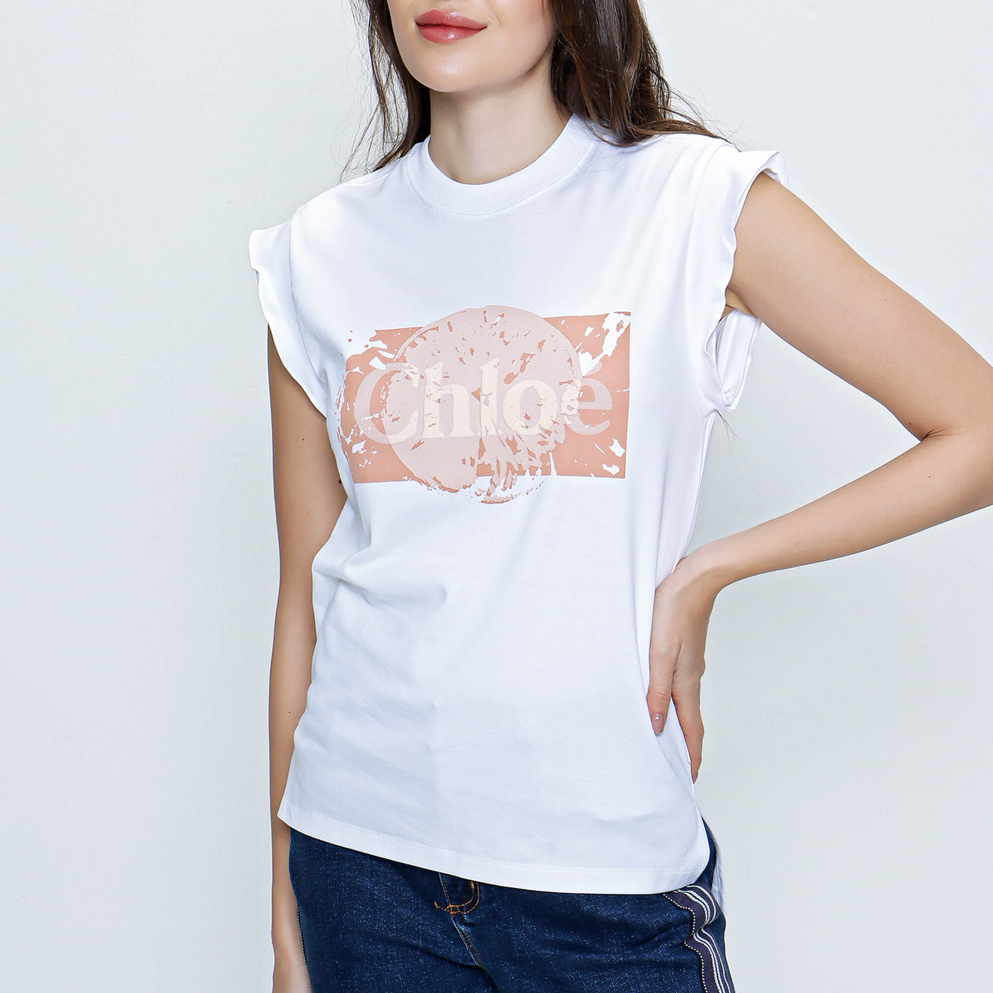 Chloe - White Logo Ruffle Detail T shirt 